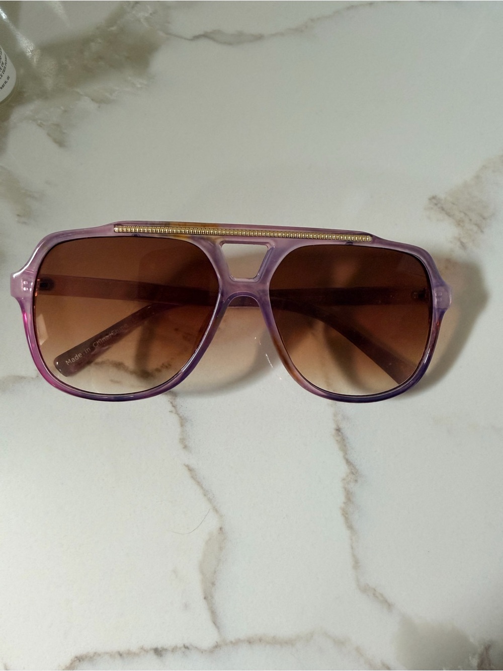 Anthropologie Purple Aviator Sunglasses with Gold Accent